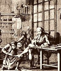Intrieur d'un atelier de cordonnier au dix-huitime sicle